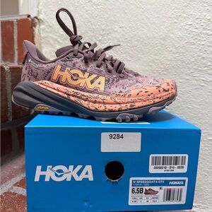 Hoka Women's Speedgoat 6 GTX Sneakers in Peach and Brown
